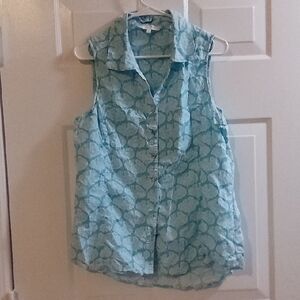 Coral Bay Sleeveless Aqua Patterned Blouse